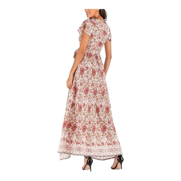 HALCYEEN Elegant Boho Maxi Dress with Flowing Silhouette White/ red flowers XXL - Picture 3 of 14